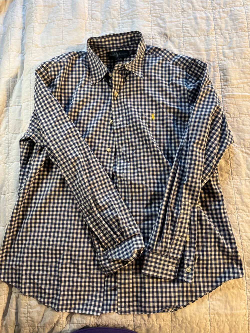 Ralph Lauren Navy and White Gingham Button-Down Shirt